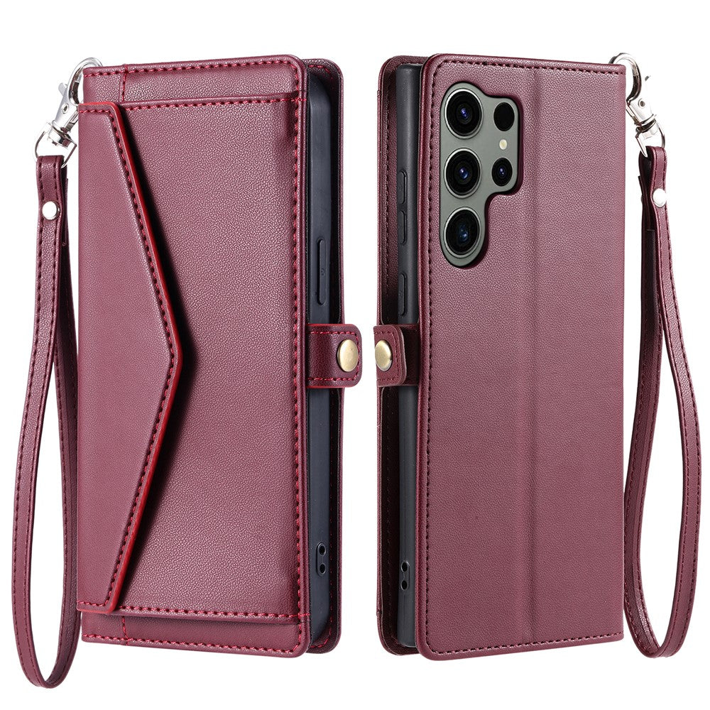 For Samsung Galaxy S26 Ultra Leather Case with Wrist Strap Wallet Stand Phone Cover