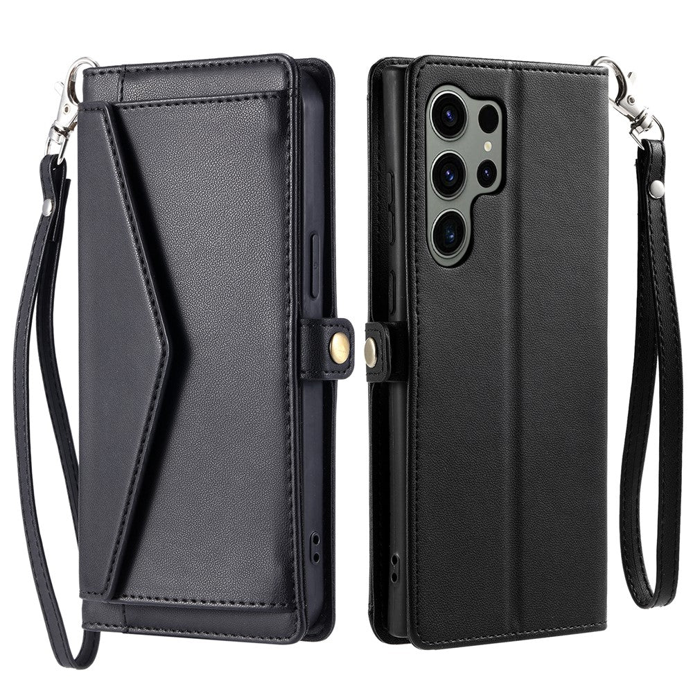 For Samsung Galaxy S26 Ultra Leather Case with Wrist Strap Wallet Stand Phone Cover