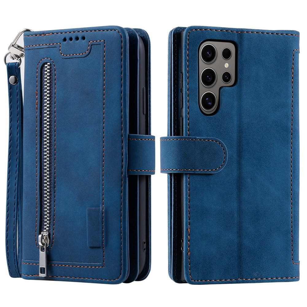 For Samsung Galaxy S26 Ultra Case 9 Card Slots Zipper Wallet PU Leather Phone Cover with Wrist Strap