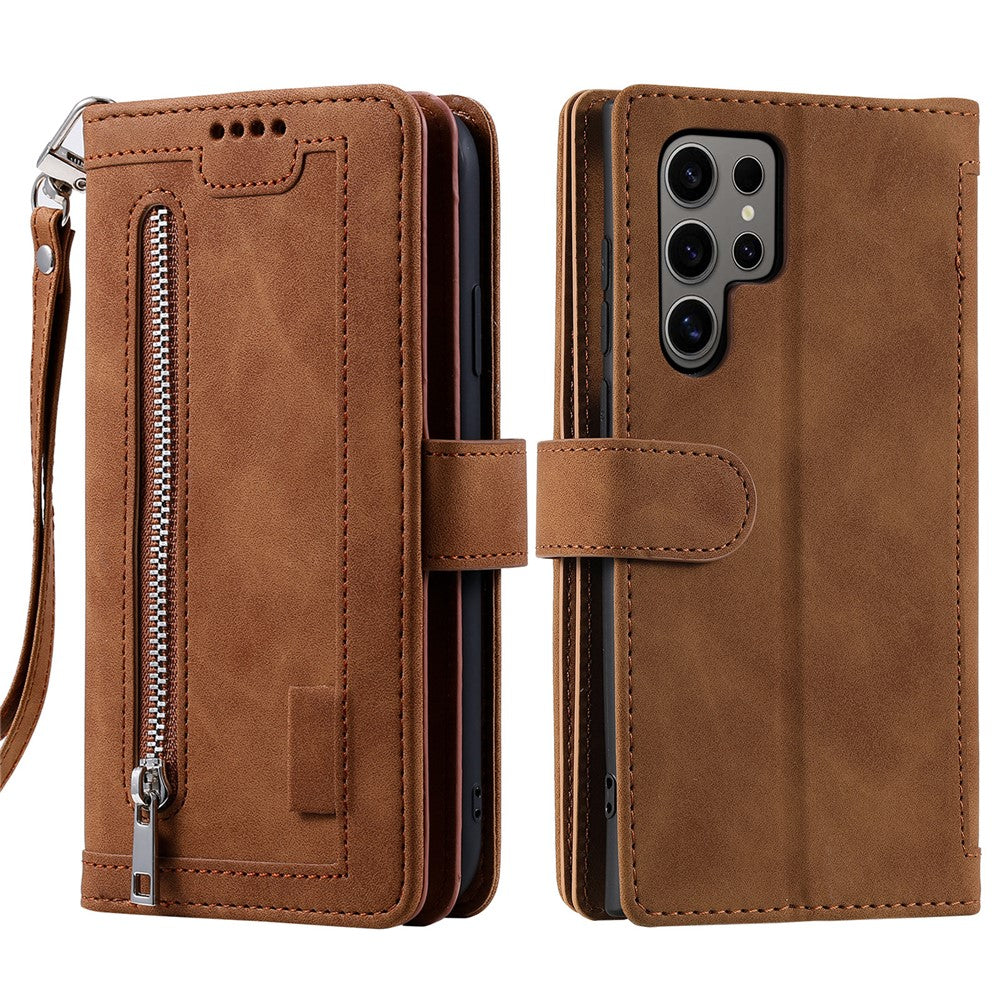 For Samsung Galaxy S26 Ultra Case 9 Card Slots Zipper Wallet PU Leather Phone Cover with Wrist Strap