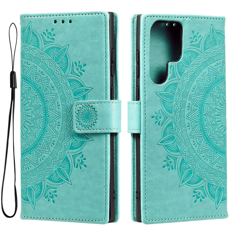 For Samsung Galaxy S26 Ultra Stand Case Imprinted Totem PU Leather Wallet Phone Cover with Wrist Strap