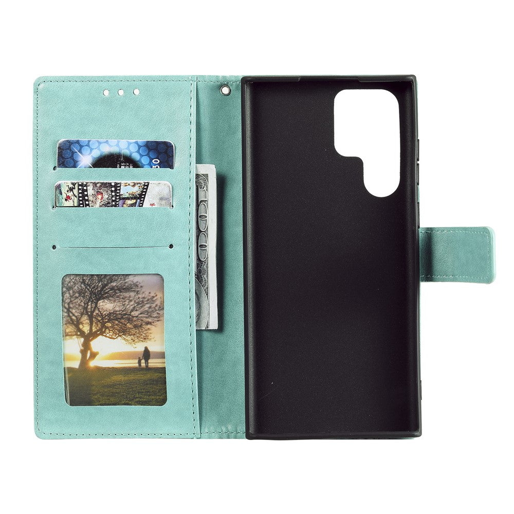 For Samsung Galaxy S26 Ultra Stand Case Imprinted Totem PU Leather Wallet Phone Cover with Wrist Strap