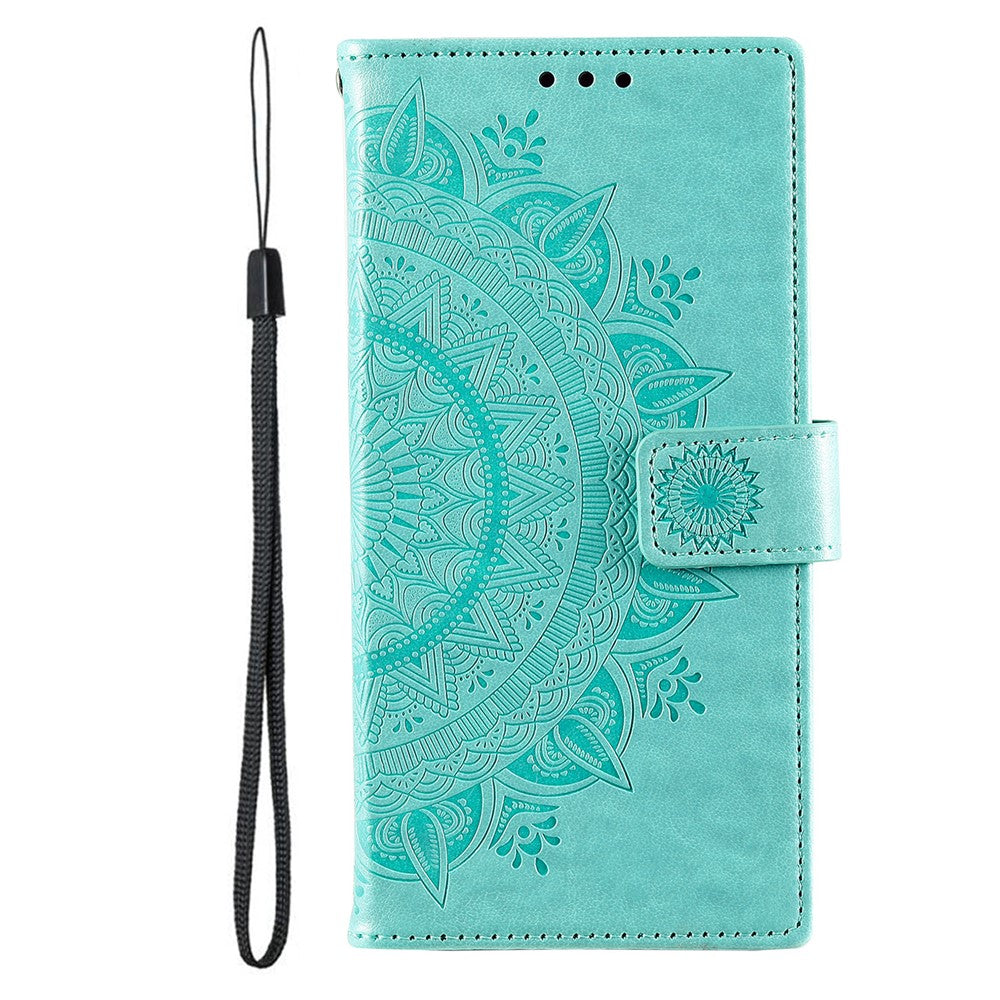 For Samsung Galaxy S26 Ultra Stand Case Imprinted Totem PU Leather Wallet Phone Cover with Wrist Strap