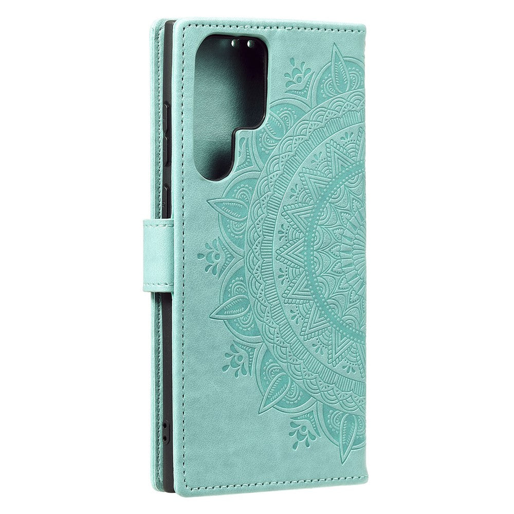 For Samsung Galaxy S26 Ultra Stand Case Imprinted Totem PU Leather Wallet Phone Cover with Wrist Strap