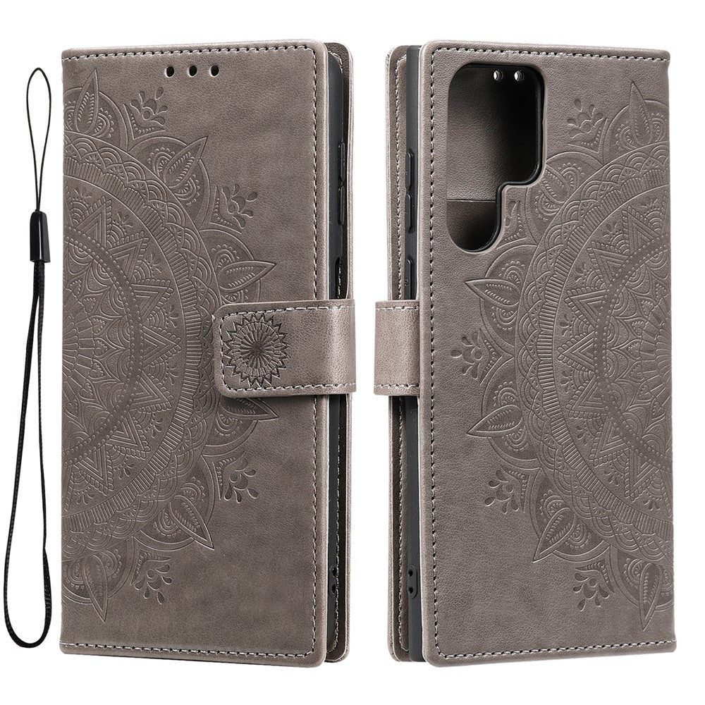 For Samsung Galaxy S26 Ultra Stand Case Imprinted Totem PU Leather Wallet Phone Cover with Wrist Strap