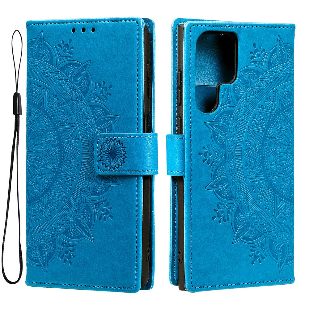 For Samsung Galaxy S26 Ultra Stand Case Imprinted Totem PU Leather Wallet Phone Cover with Wrist Strap