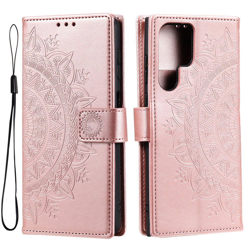 For Samsung Galaxy S26 Ultra Stand Case Imprinted Totem PU Leather Wallet Phone Cover with Wrist Strap