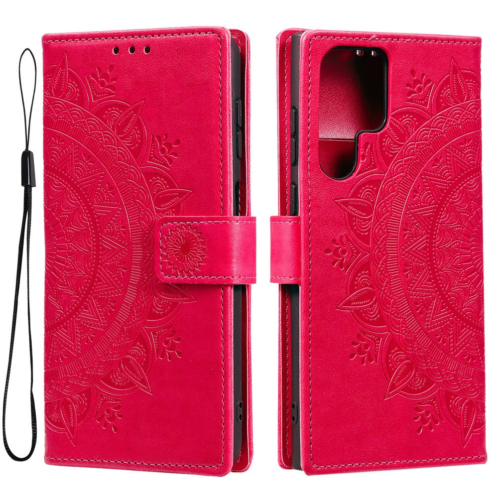 For Samsung Galaxy S26 Ultra Stand Case Imprinted Totem PU Leather Wallet Phone Cover with Wrist Strap