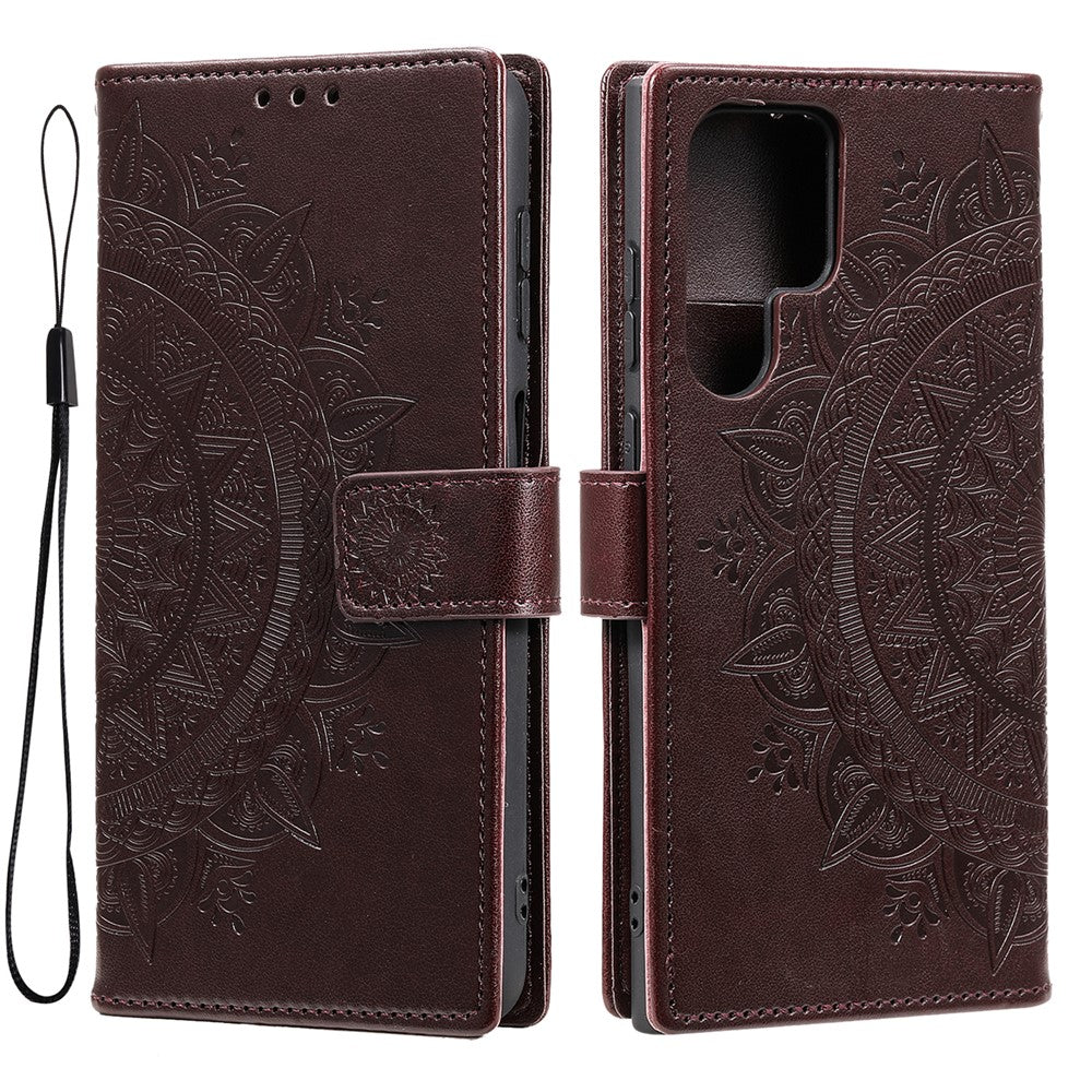 For Samsung Galaxy S26 Ultra Stand Case Imprinted Totem PU Leather Wallet Phone Cover with Wrist Strap