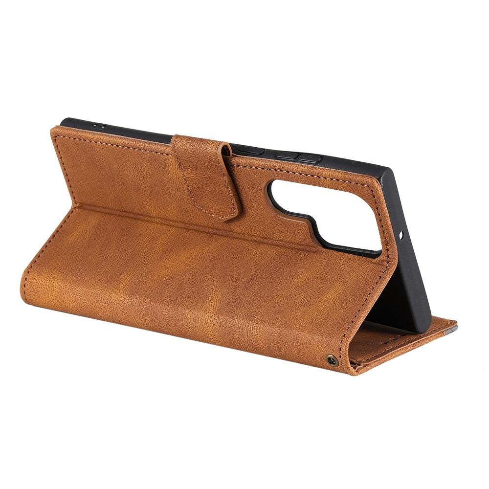 For Samsung Galaxy S26 Ultra Leather Case Splicing Stitching Wallet Phone Cover with Wrist Strap