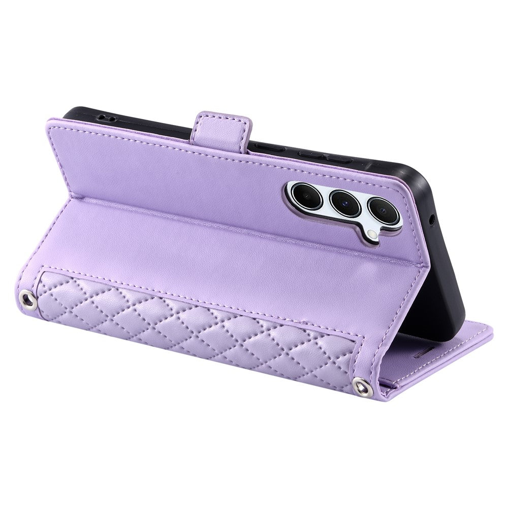 For Samsung Galaxy S26  /  S26 Pro Leather Case Rhombus Texture Wallet Stand Phone Cover with Wrist Strap