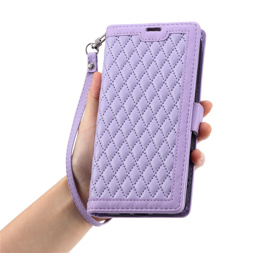 For Samsung Galaxy S26  /  S26 Pro Leather Case Rhombus Texture Wallet Stand Phone Cover with Wrist Strap