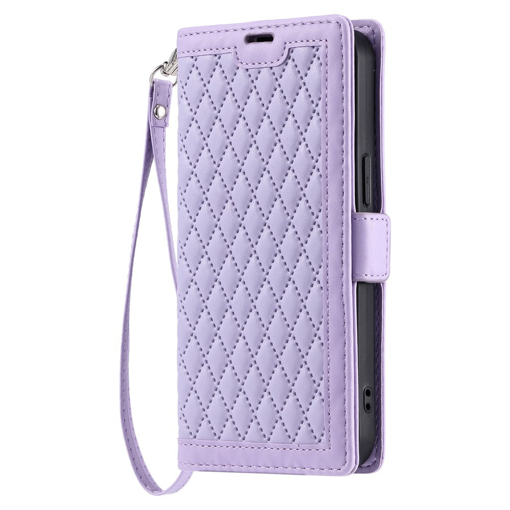 For Samsung Galaxy S26  /  S26 Pro Leather Case Rhombus Texture Wallet Stand Phone Cover with Wrist Strap