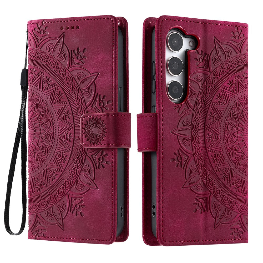 For Samsung Galaxy S26  /  S26 Pro Case Imprinted Totem Skin Feel Wallet Leather Phone Cover with Hand Strap