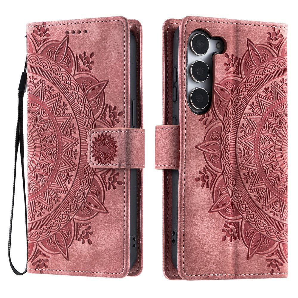 For Samsung Galaxy S26  /  S26 Pro Case Imprinted Totem Skin Feel Wallet Leather Phone Cover with Hand Strap