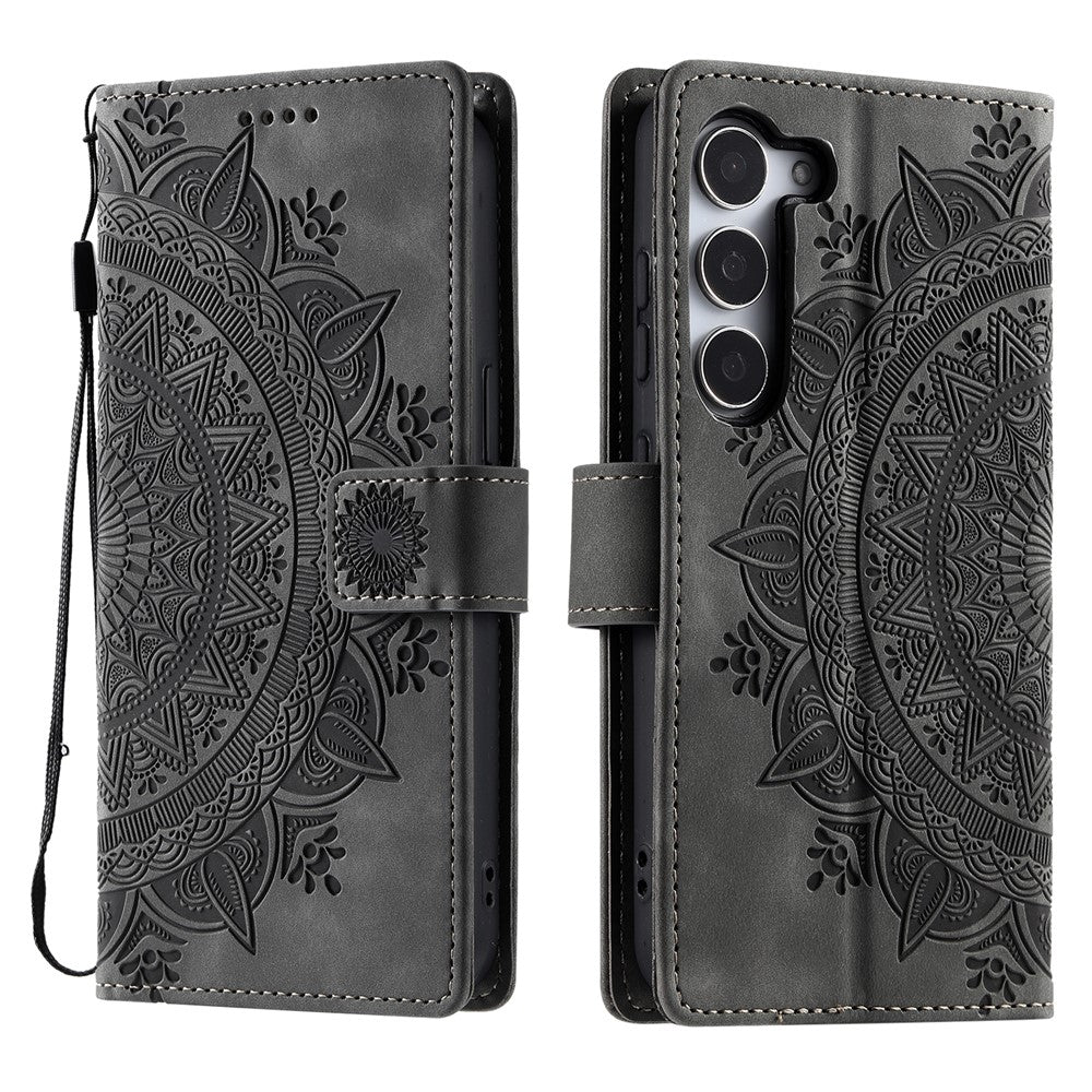 For Samsung Galaxy S26  /  S26 Pro Case Imprinted Totem Skin Feel Wallet Leather Phone Cover with Hand Strap