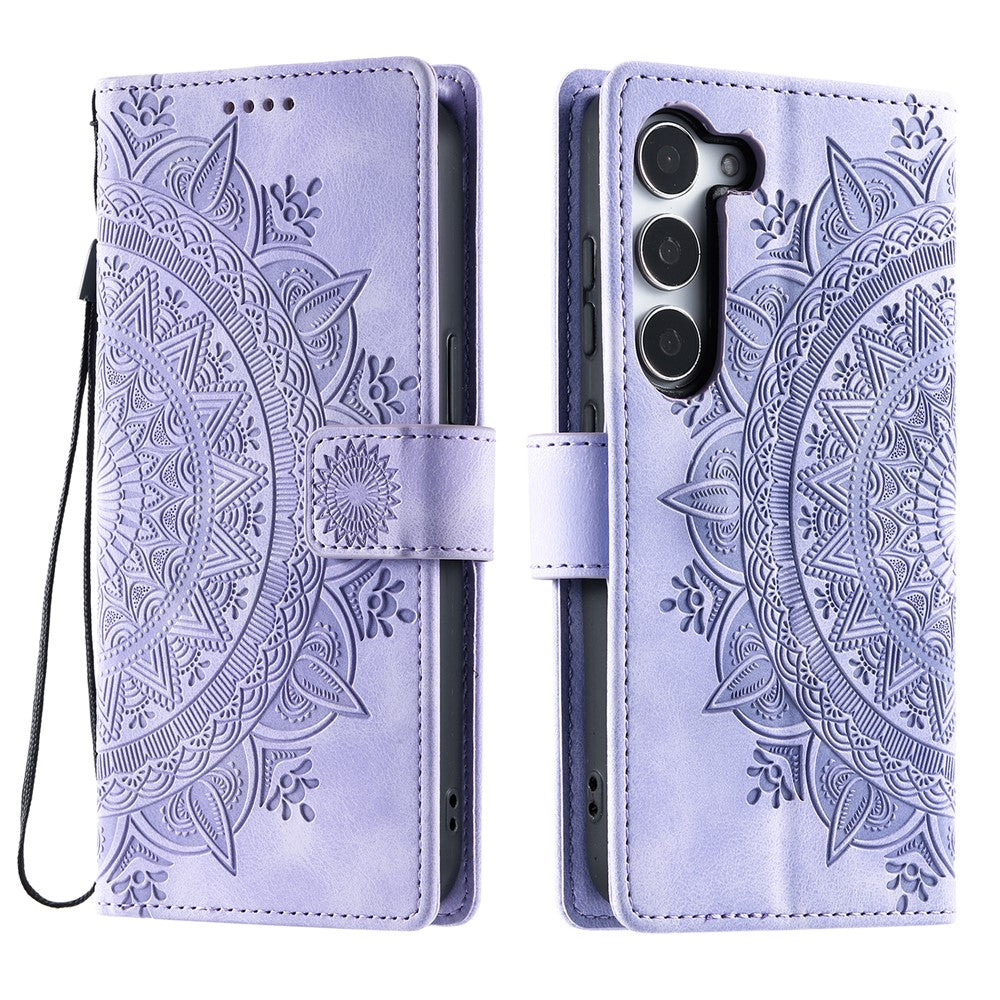 For Samsung Galaxy S26  /  S26 Pro Case Imprinted Totem Skin Feel Wallet Leather Phone Cover with Hand Strap