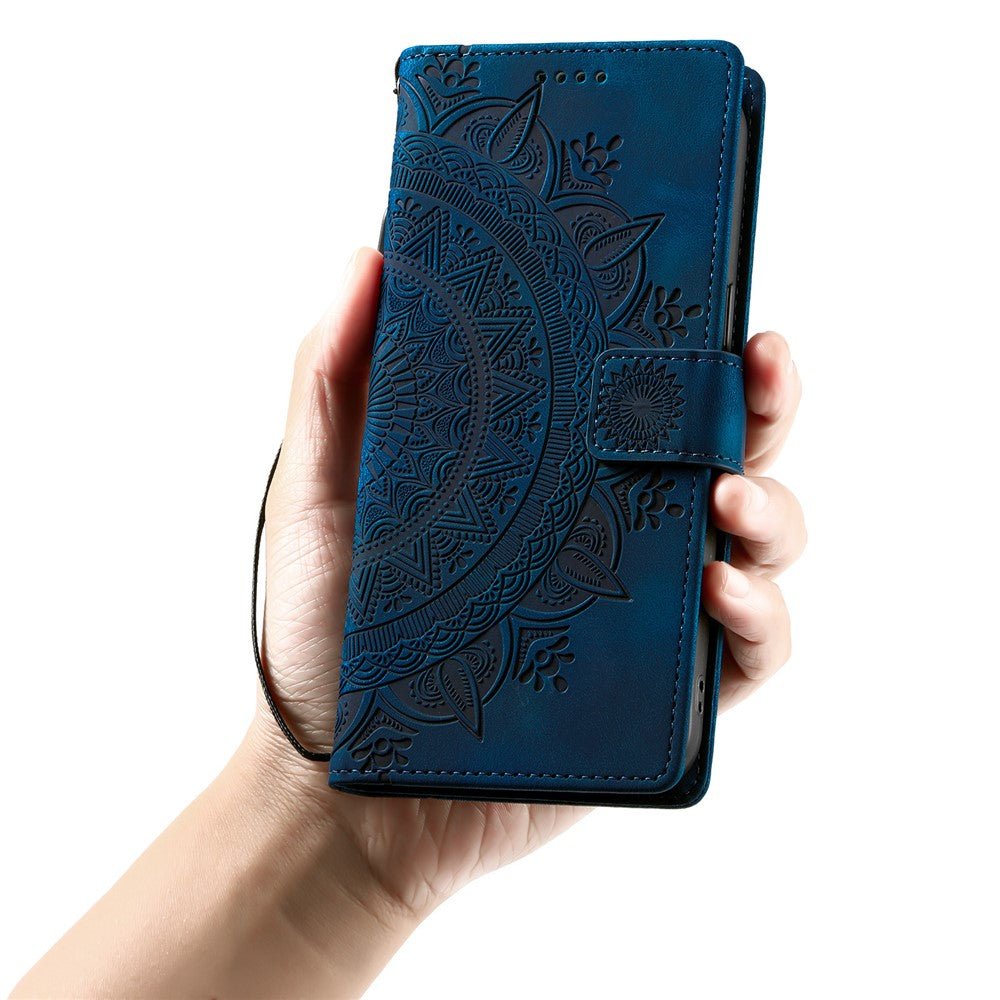 For Samsung Galaxy S26 Ultra Case Imprinted Totem Skin Feel Wallet Leather Phone Cover with Hand Strap