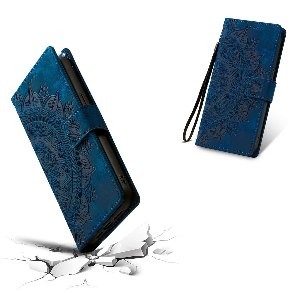 For Samsung Galaxy S26 Ultra Case Imprinted Totem Skin Feel Wallet Leather Phone Cover with Hand Strap