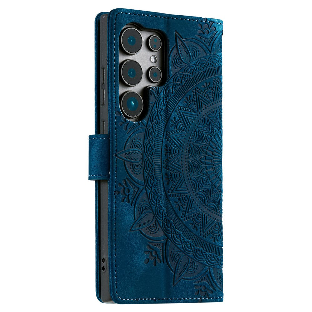 For Samsung Galaxy S26 Ultra Case Imprinted Totem Skin Feel Wallet Leather Phone Cover with Hand Strap
