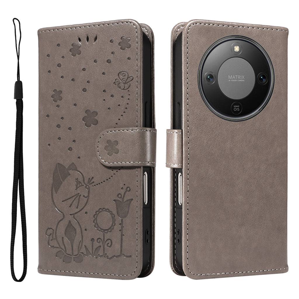 For Honor X9d 5G / Honor X70 5G Leather Wallet Case Cat Bee Pattern Phone Cover Stand