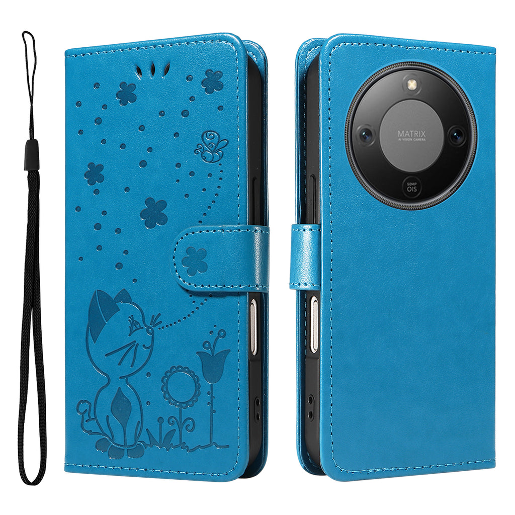 Funda tipo cartera de piel con estampado de gato y abeja para Honor X9d 5G / Honor X70 5G con soporte.