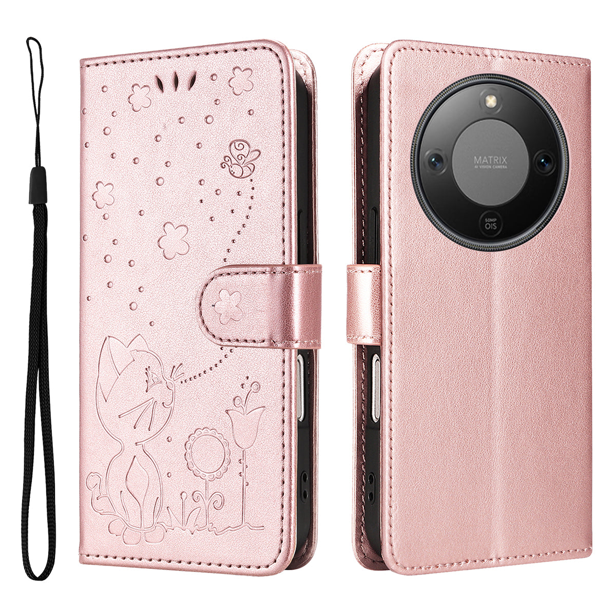 For Honor X9d 5G / Honor X70 5G Leather Wallet Case Cat Bee Pattern Phone Cover Stand