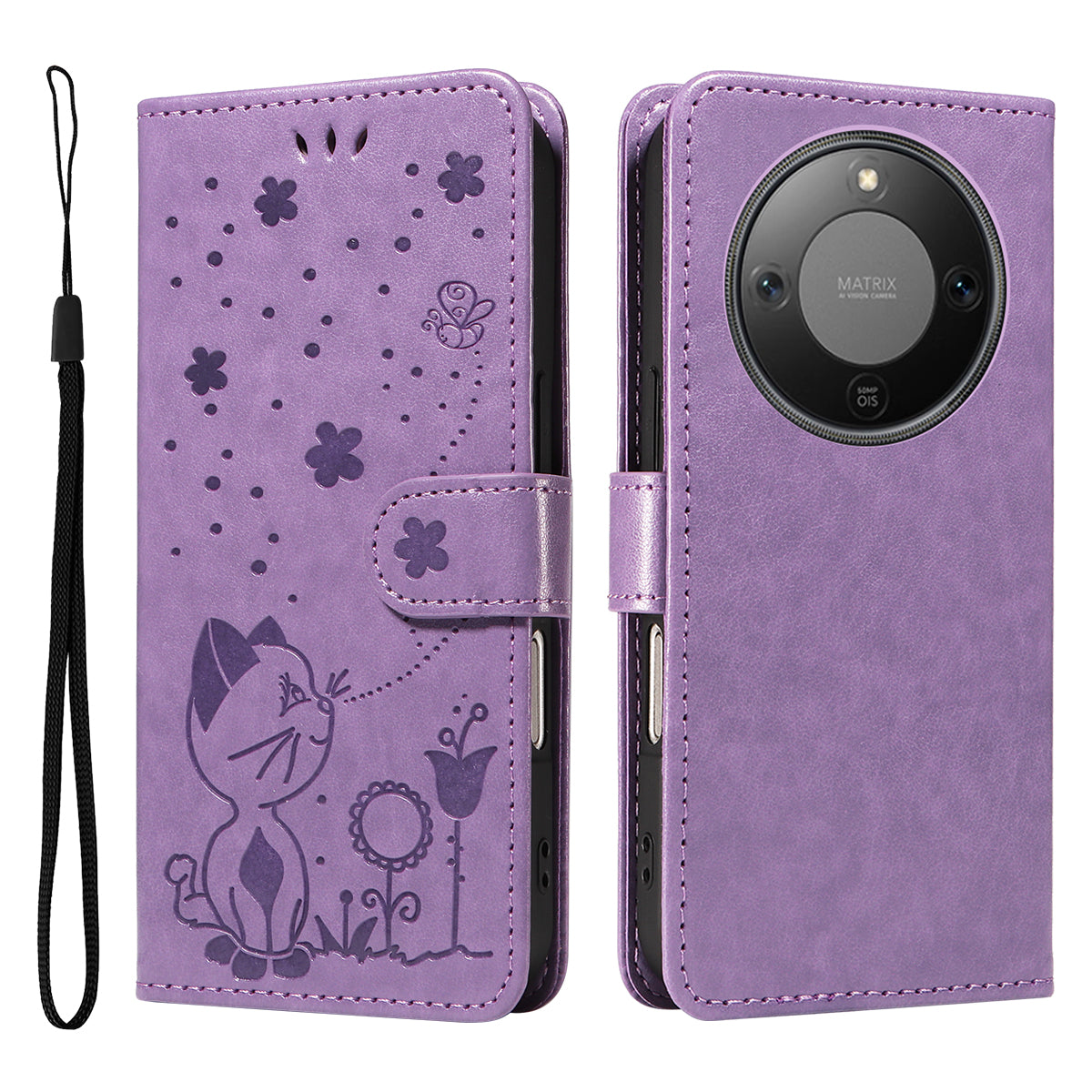 For Honor X9d 5G / Honor X70 5G Leather Wallet Case Cat Bee Pattern Phone Cover Stand