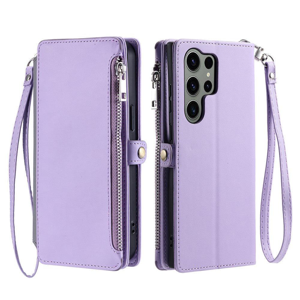 For Samsung Galaxy S26 Ultra Case TPU + PU Leather Wallet Phone Cover with Wrist Strap