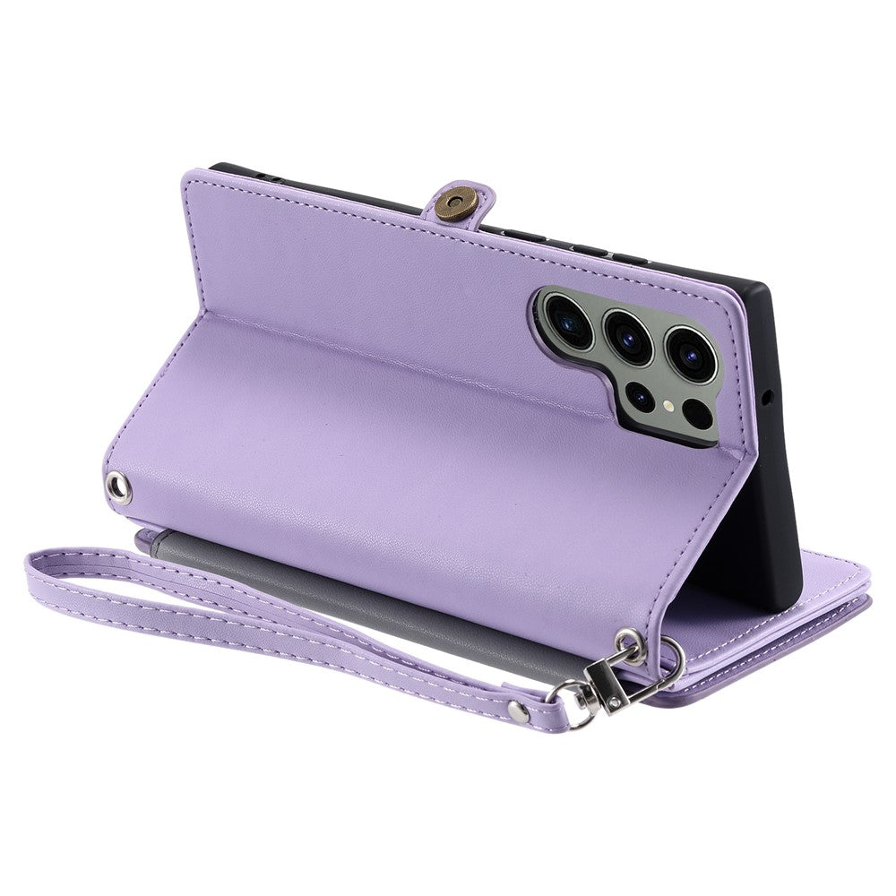 For Samsung Galaxy S26 Ultra Case TPU + PU Leather Wallet Phone Cover with Wrist Strap