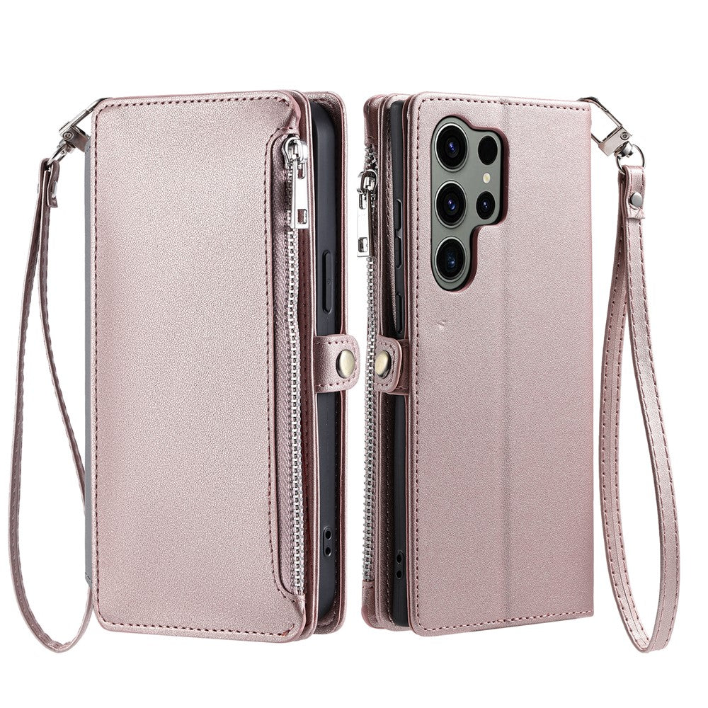 For Samsung Galaxy S26 Ultra Case TPU + PU Leather Wallet Phone Cover with Wrist Strap