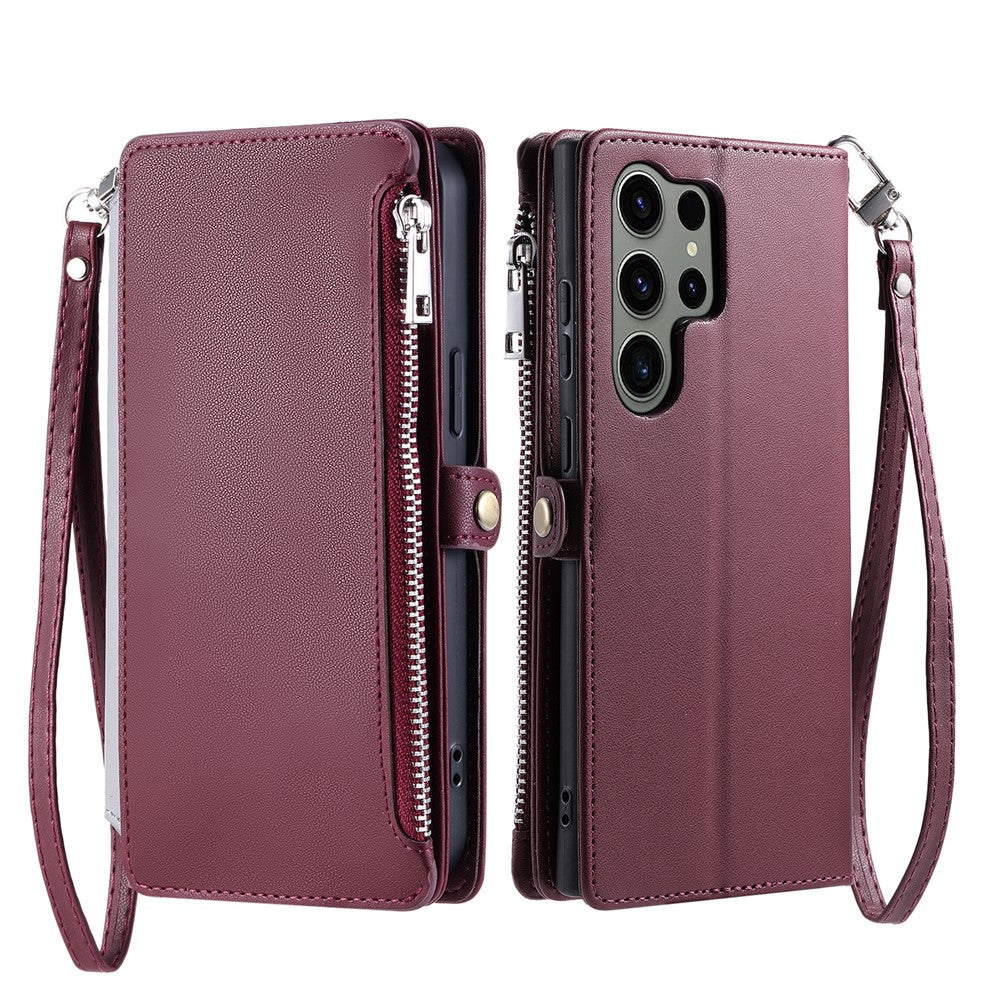 For Samsung Galaxy S26 Ultra Case TPU + PU Leather Wallet Phone Cover with Wrist Strap