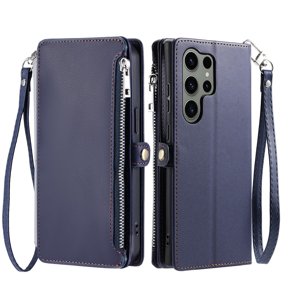 For Samsung Galaxy S26 Ultra Case TPU + PU Leather Wallet Phone Cover with Wrist Strap