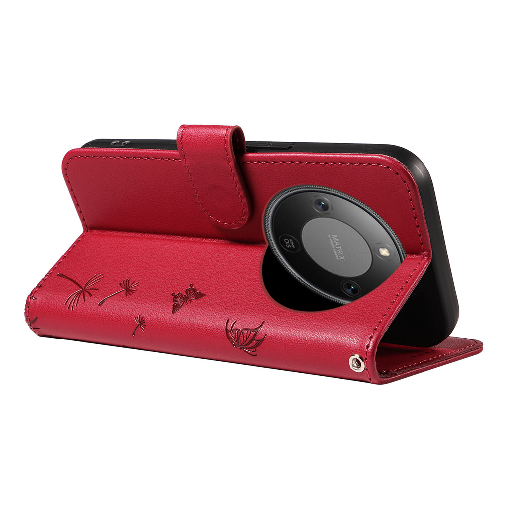 For Honor X9d 5G / Honor X70 5G Leather Wallet Case with Strap Dandelion Imprint Phone Stand Cover