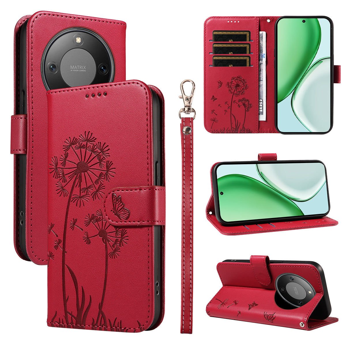 For Honor X9d 5G / Honor X70 5G Leather Wallet Case with Strap Dandelion Imprint Phone Stand Cover