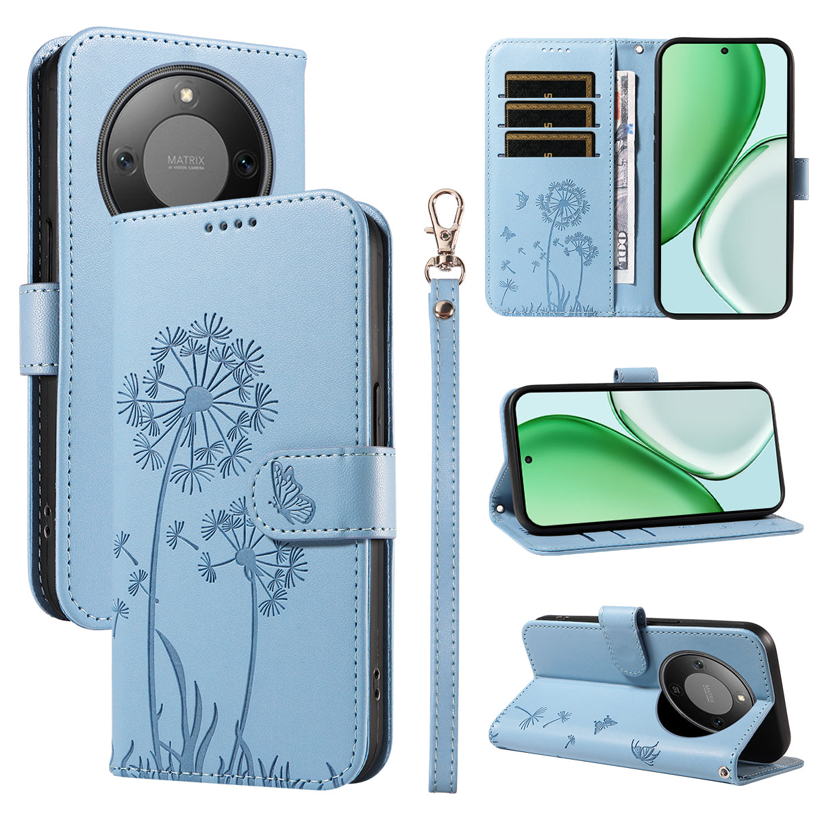 For Honor X9d 5G / Honor X70 5G Leather Wallet Case with Strap Dandelion Imprint Phone Stand Cover