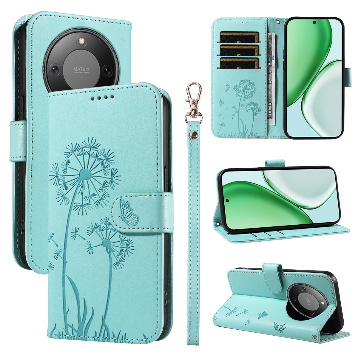 For Honor X9d 5G / Honor X70 5G Leather Wallet Case with Strap Dandelion Imprint Phone Stand Cover