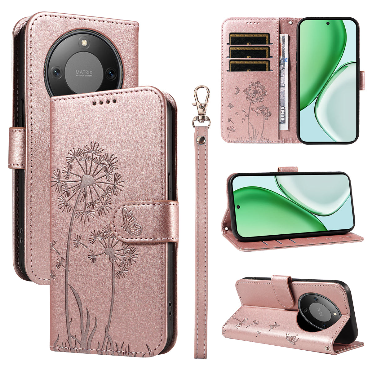For Honor X9d 5G / Honor X70 5G Leather Wallet Case with Strap Dandelion Imprint Phone Stand Cover