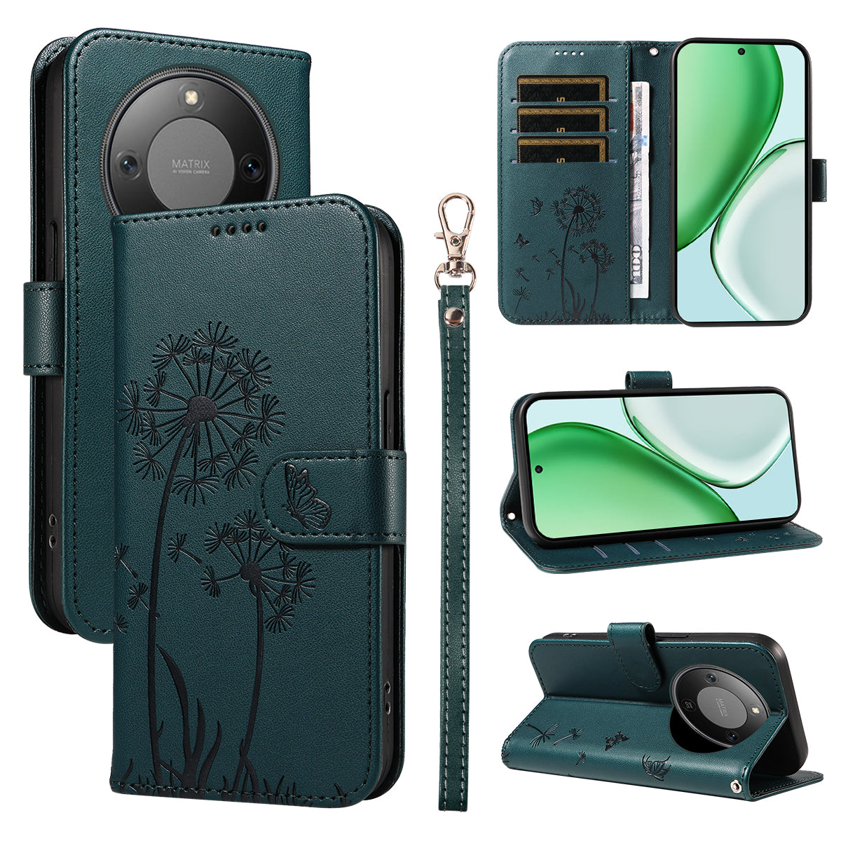 For Honor X9d 5G / Honor X70 5G Leather Wallet Case with Strap Dandelion Imprint Phone Stand Cover