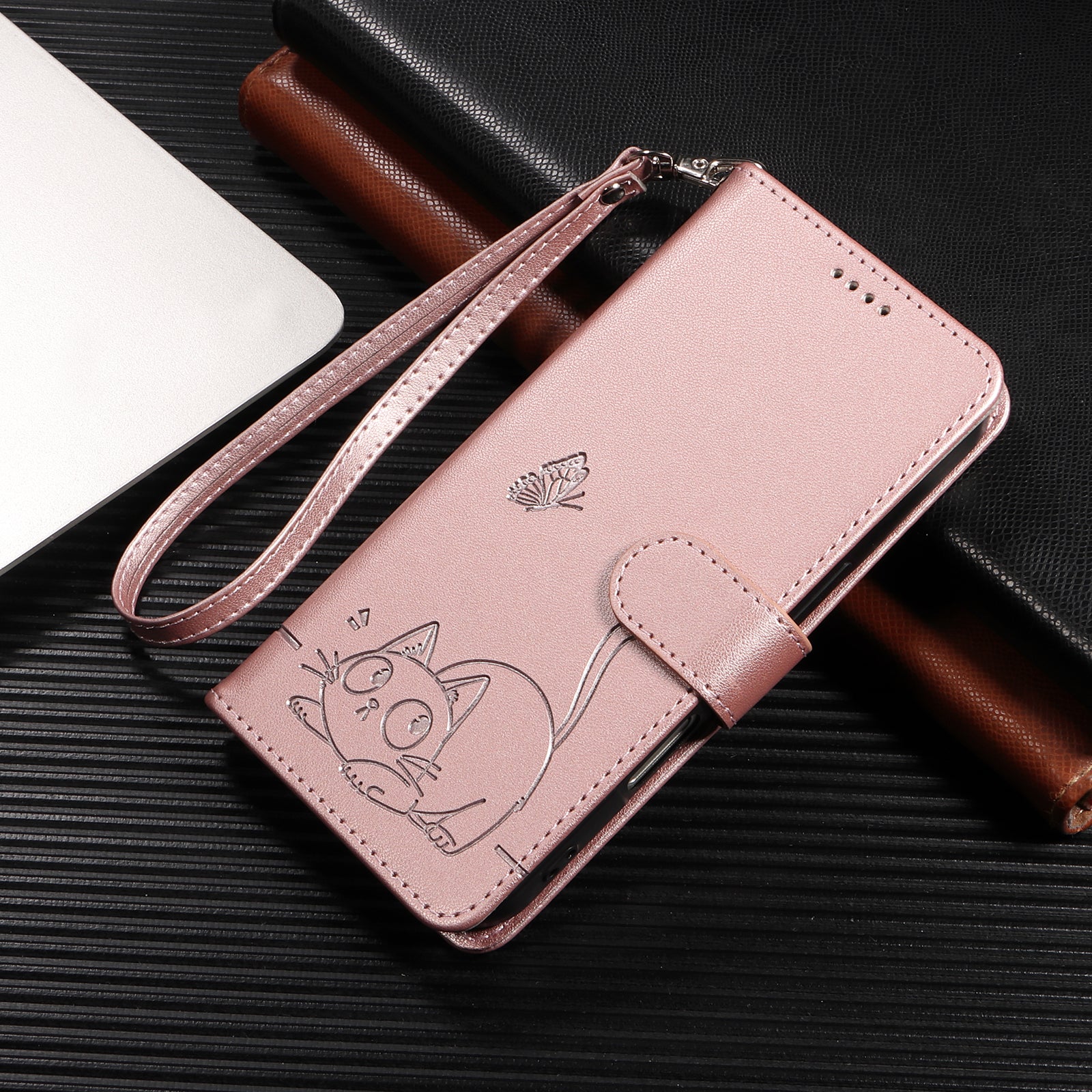 For Oppo A6 Pro 4G / Oppo F31 5G / Oppo A6 Pro 5G Case Cat Pattern Imprint Leather Phone Cover with Wrist Strap