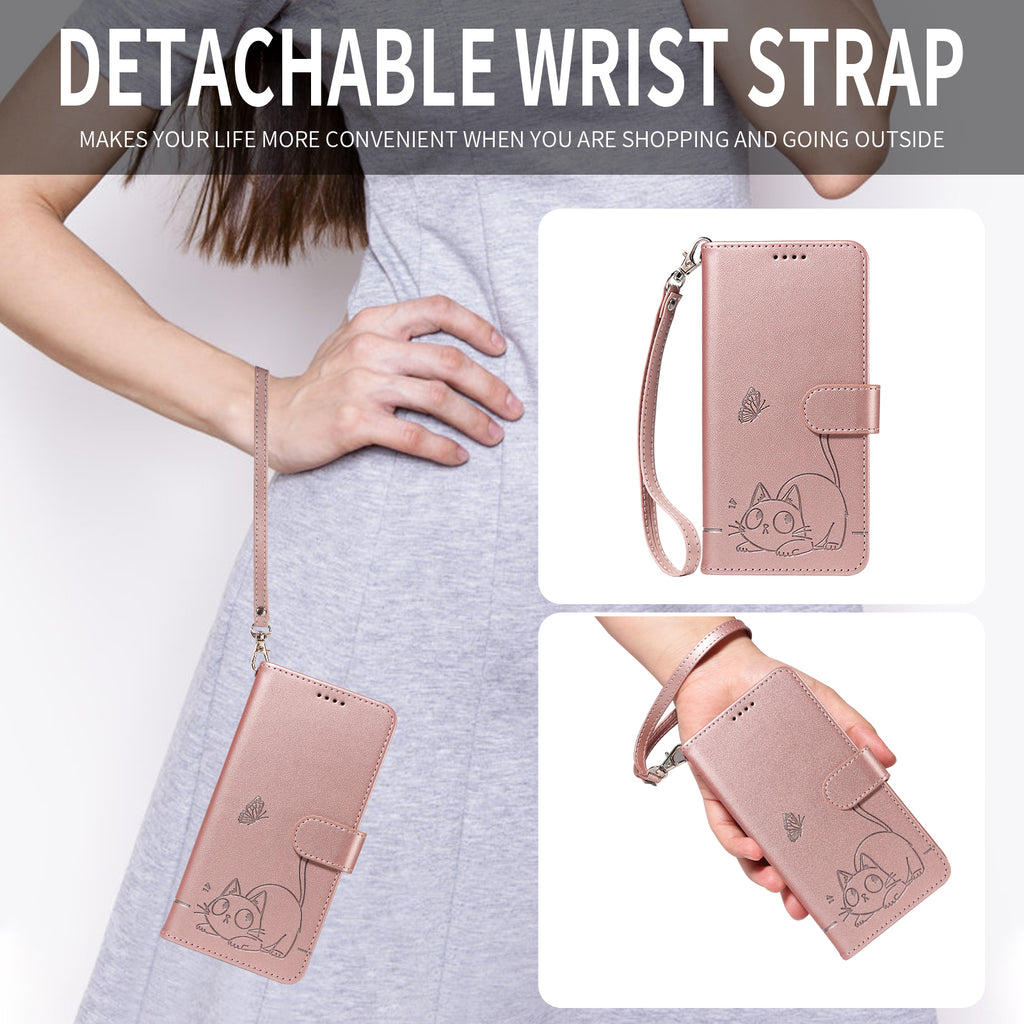 For Oppo A6 Pro 4G / Oppo F31 5G / Oppo A6 Pro 5G Case Cat Pattern Imprint Leather Phone Cover with Wrist Strap