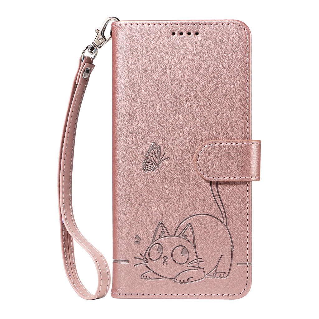 For Oppo A6 Pro 4G / Oppo F31 5G / Oppo A6 Pro 5G Case Cat Pattern Imprint Leather Phone Cover with Wrist Strap