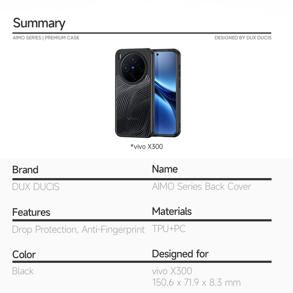 For vivo X300 5G Case DUX DUCIS Aimo Series TPU+PC Matte Drop-proof Phone Cover (REACH Certification)