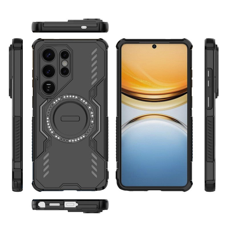 For Samsung Galaxy S26 Ultra Magnetic Case WANLONFENG DJ Series PC TPU Phone Cover with 2Pcs Tempered Glass Film