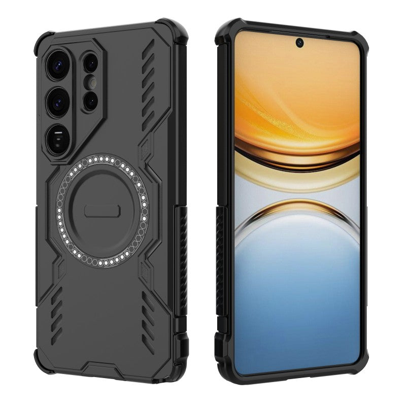 For Samsung Galaxy S26 Ultra Magnetic Case WANLONFENG DJ Series PC TPU Phone Cover with 2Pcs Tempered Glass Film