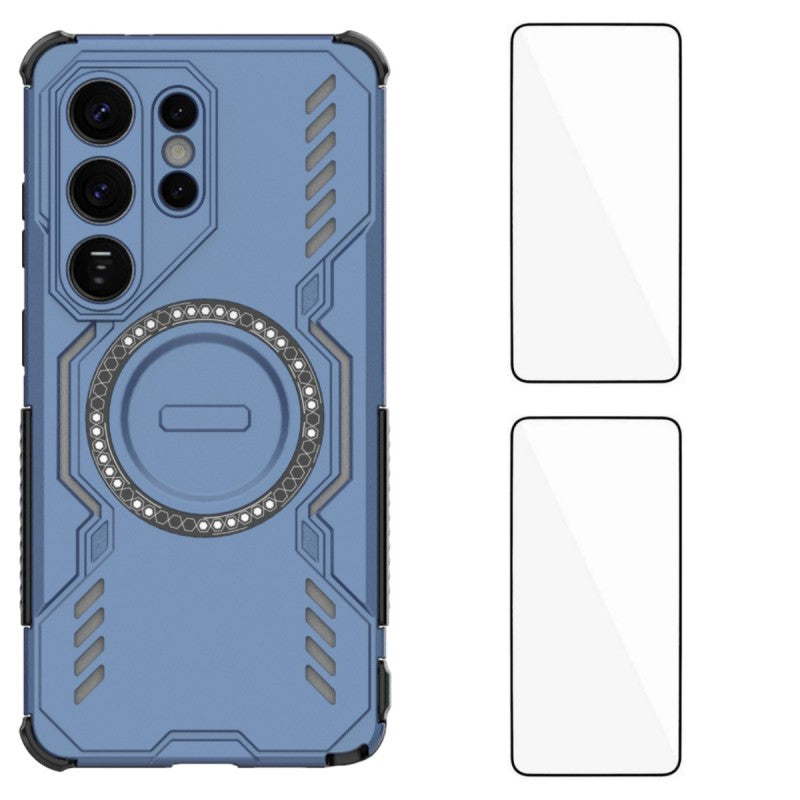 For Samsung Galaxy S26 Ultra Magnetic Case WANLONFENG DJ Series PC TPU Phone Cover with 2Pcs Tempered Glass Film