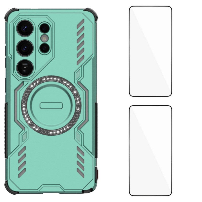 For Samsung Galaxy S26 Ultra Magnetic Case WANLONFENG DJ Series PC TPU Phone Cover with 2Pcs Tempered Glass Film