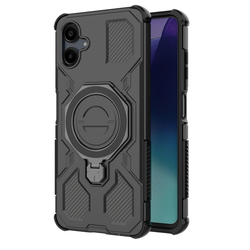 For Samsung Galaxy A06 4G Case Kickstand with 2Pcs Screen Film WANLONFENG KJ Series PC TPU Phone Cover (Big Lens Hole)