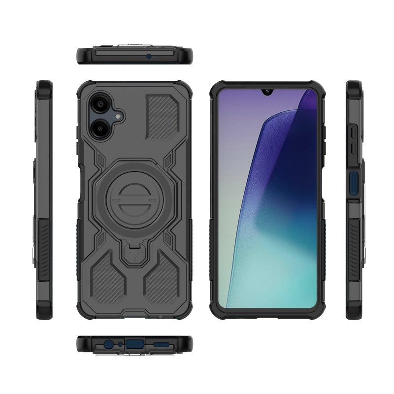 For Samsung Galaxy A06 4G Case Kickstand with 2Pcs Screen Film WANLONFENG KJ Series PC TPU Phone Cover (Big Lens Hole)