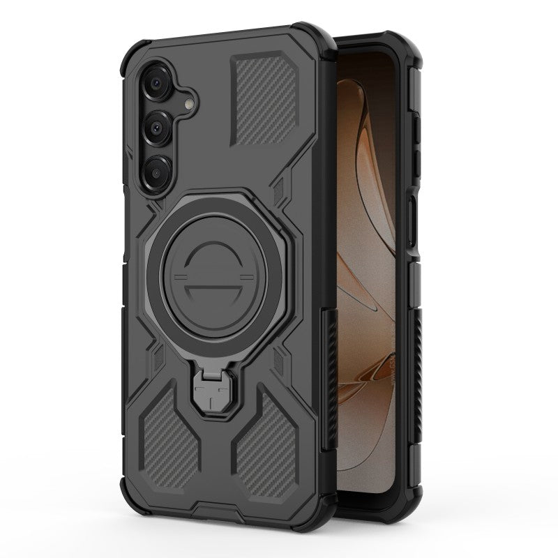 For Samsung Galaxy A16 4G / Galaxy A16 5G Case Kickstand with 2Pcs Screen Film WANLONFENG KJ Series PC TPU Phone Cover (Big Lens Hole)